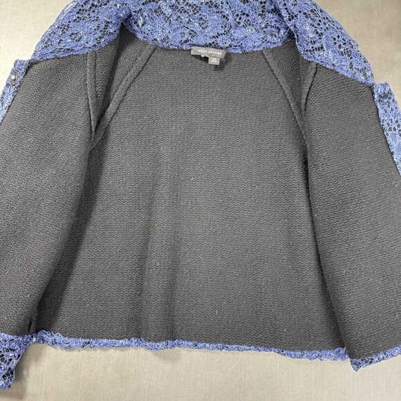 Marc Jacobs Bolero‎ Cashmere Crop Jacket Luxury Blue Metallic Floral Mesh Blazer - Picture 8 of 16